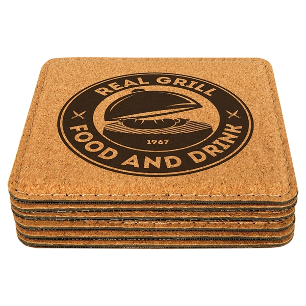 The 4" x 4" stitched cork coaster is a heavy-duty, premium... from ASI 92531 Unique Custom Products / UCP