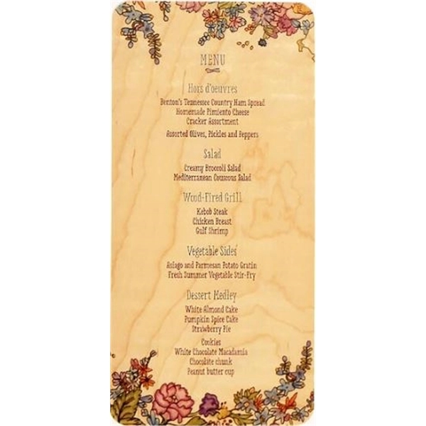 5" x 7" x 0.1875" solid wood color-printed restaurant menus. Made... from ASI 92531 Unique Custom Products / UCP