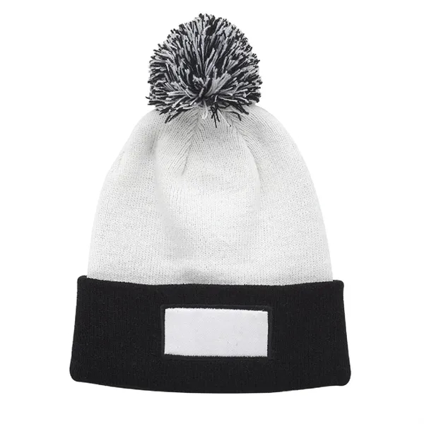 Dual tone patch pompom beanies plus embroidery on 1 location... from ASI 37218 Athena Promo (tm)