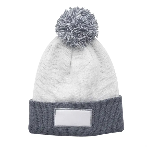 Dual tone patch pompom beanies plus embroidery on 1 location... from ASI 37218 Athena Promo (tm)