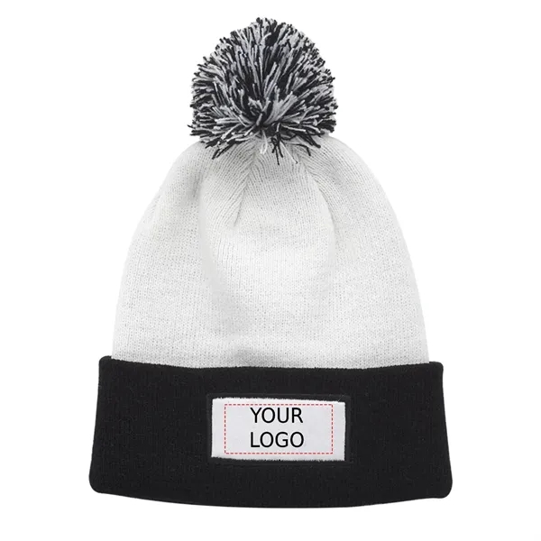 Dual tone patch pompom beanies plus embroidery on 1 location... from ASI 37218 Athena Promo (tm)