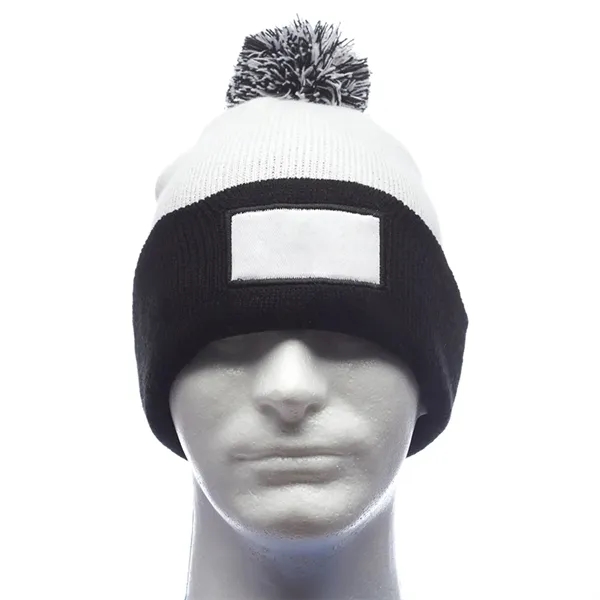 Dual tone patch pompom beanies plus embroidery on 1 location... from ASI 37218 Athena Promo (tm)