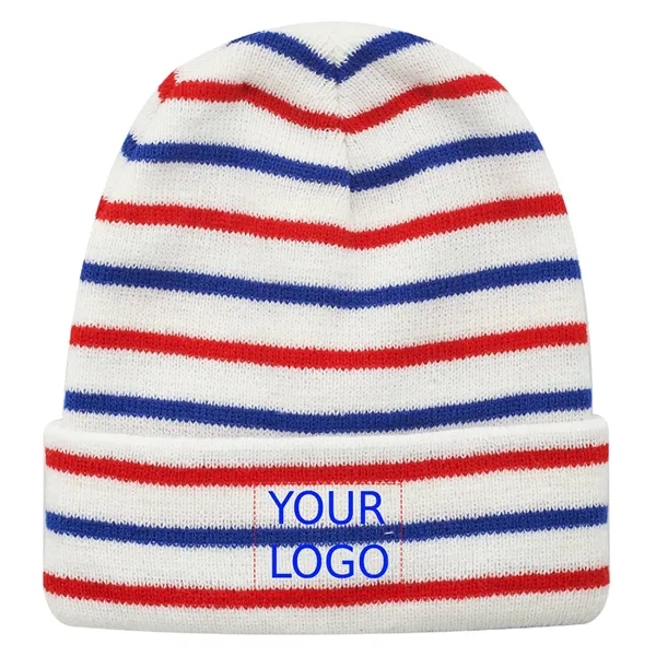 Striped acrylic knitted beanie plus embroidery on 1 location... from ASI 37218 Athena Promo (tm)