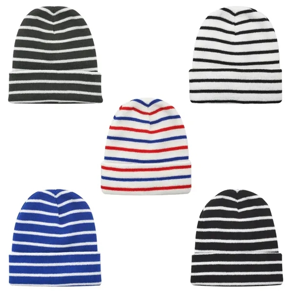 Striped acrylic knitted beanie plus embroidery on 1 location... from ASI 37218 Athena Promo (tm)