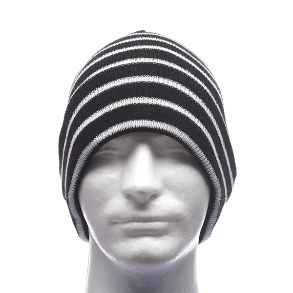 Striped acrylic knitted beanie plus embroidery on 1 location... from ASI 37218 Athena Promo (tm)