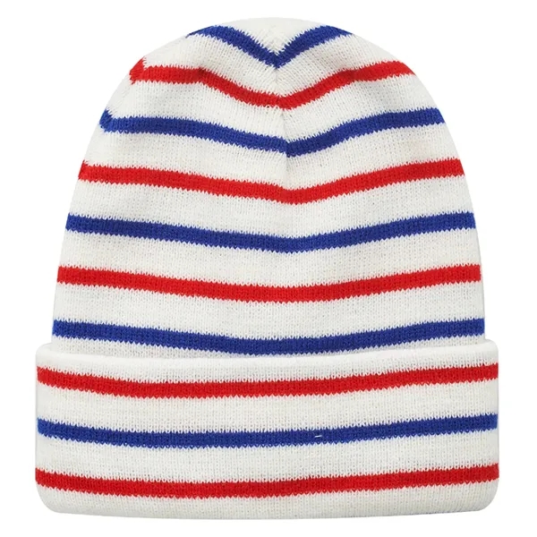 Striped acrylic knitted beanie plus embroidery on 1 location... from ASI 37218 Athena Promo (tm)