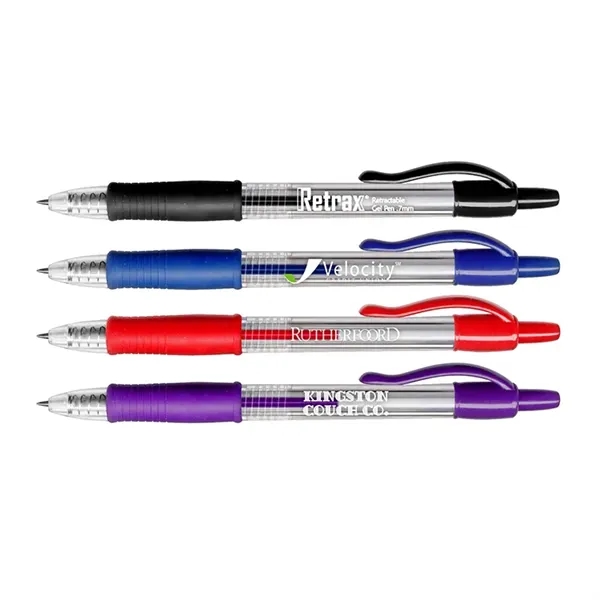 Gel pen with clear barrel, rubber grip and retractable point.... from ASI 67675 Liqui-Mark Corp