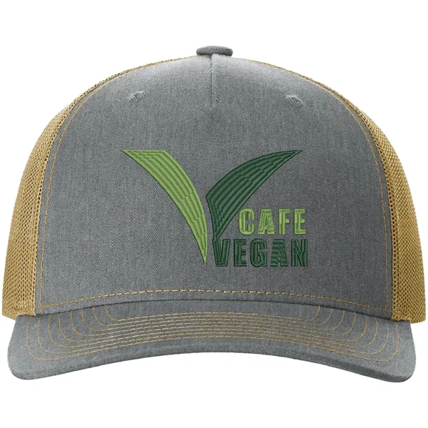 Richardson 112FP snapback cotton and polyester five-panel cap with leatherette patch... from ASI 74601 Calico