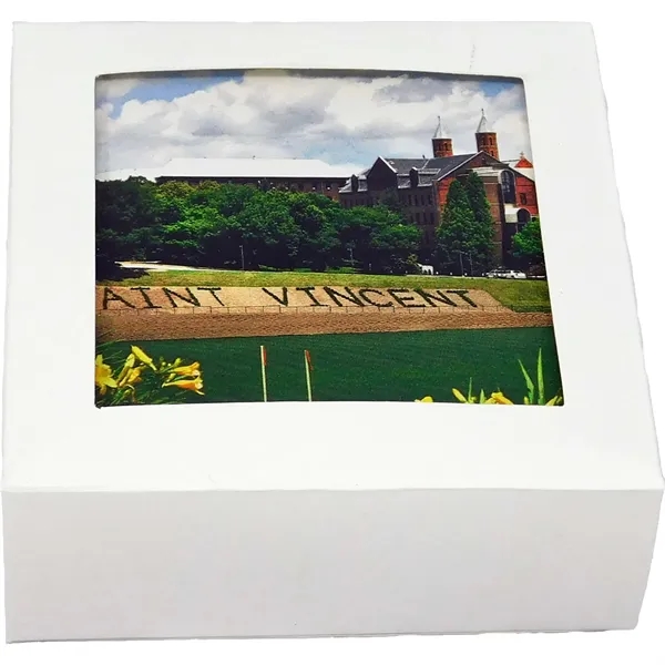 The 4 piece absorbing ceramic coaster set absorbs condensation and is... from ASI 61966 HPG / Beacon Promotions