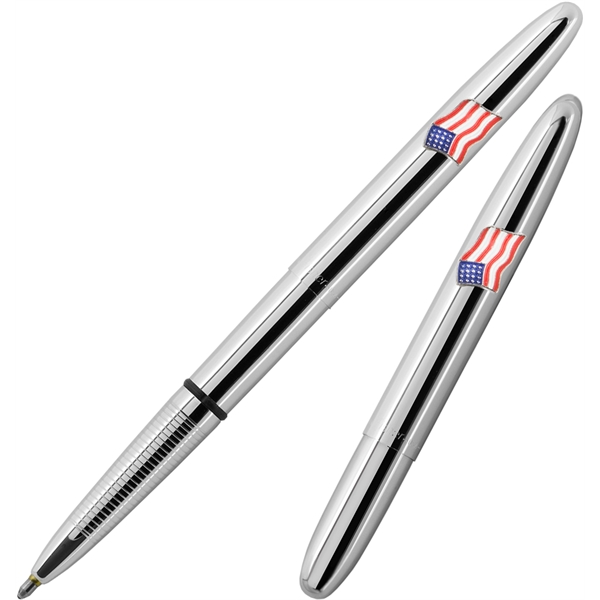 Chrome Bullet Space Pen with American Flag Emblem.  Cap on... from ASI 54423 Fisher Space Pen Co