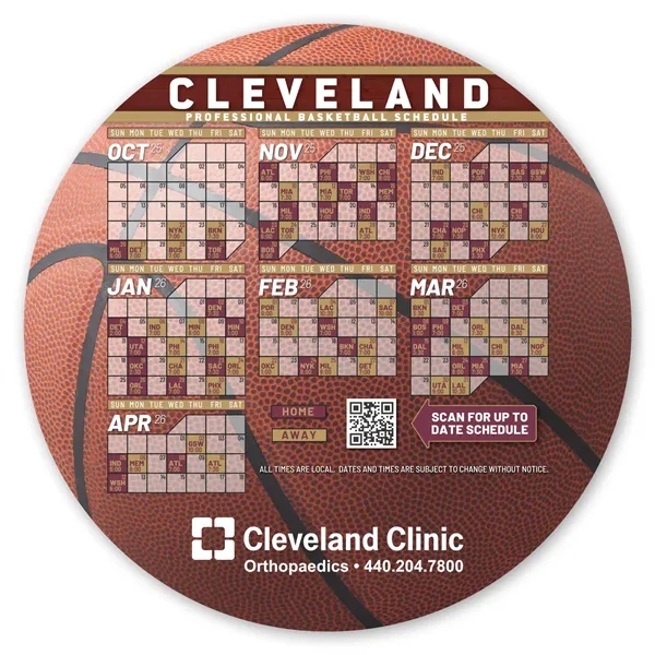 Basketball-shaped sports schedule magnet.... from ASI 68507 The Magnet Group / Magnet LLC™
