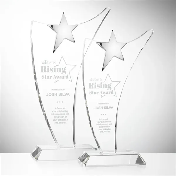 Optical crystal tall free flowing award topped with a chrome star.... from ASI 84592 St Regis Group / St Regis