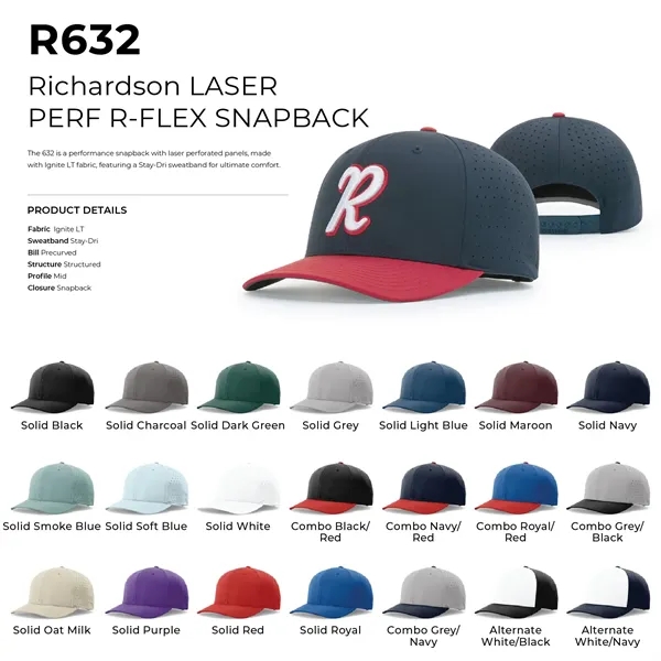 Richardson 632 laser perf R-FLEX snapback six-panel snapback hat with patch... from ASI 74601 Calico
