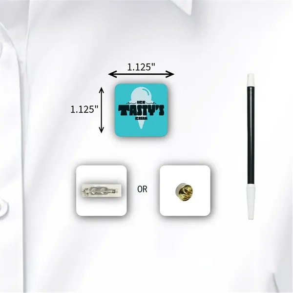 Laminated square name badge with a pin fastener.... from ASI 59080 Halls & Company