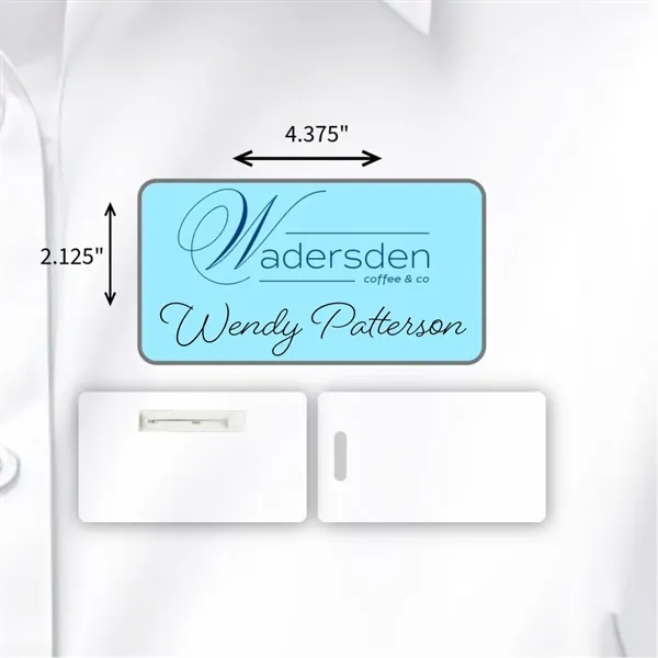 Laminated rectangular name badge with a pin fastener.... from ASI 59080 Halls & Company