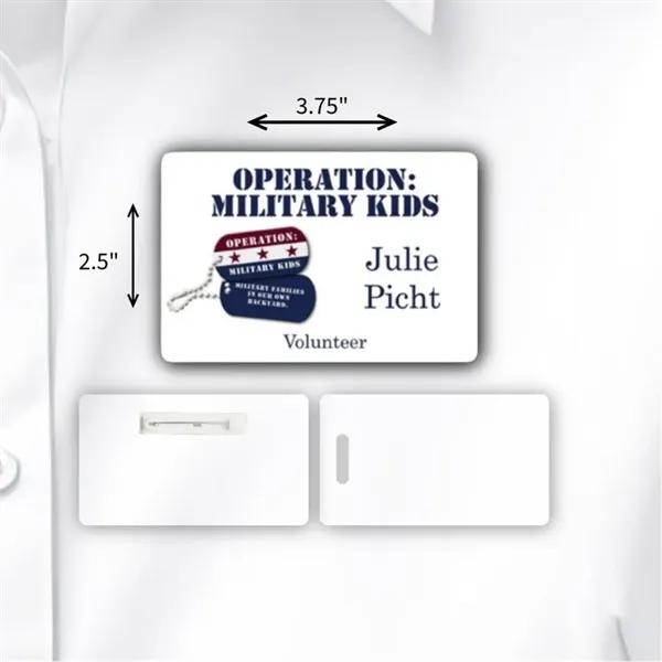 Laminated rectangular name badge with a pin fastener.... from ASI 59080 Halls & Company