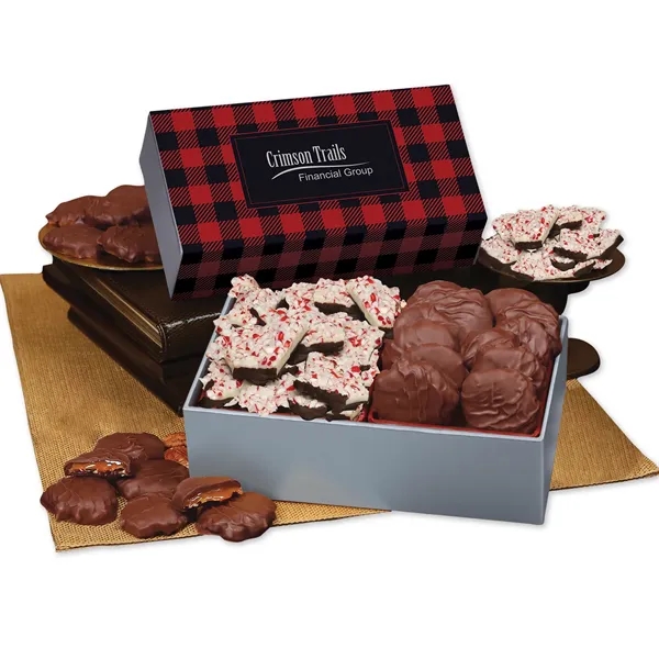 Gift box with a red and black plaid sleeve and filled... from ASI 68680 Maple Ridge Farms Inc