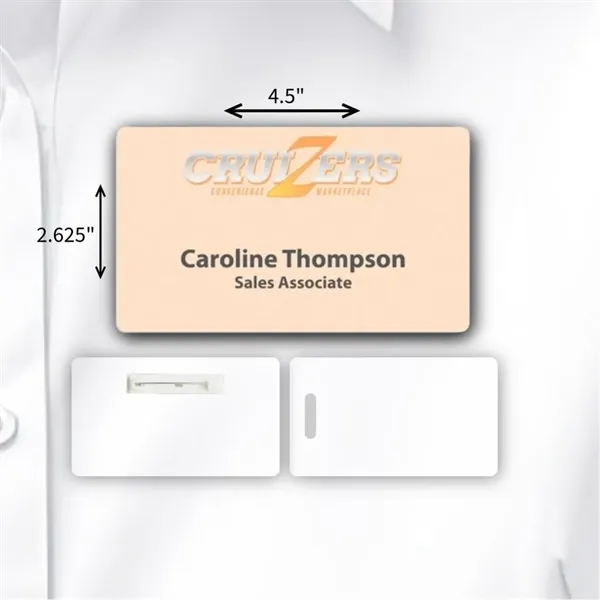 Laminated rectangular name badge with a pin fastener.... from ASI 59080 Halls & Company