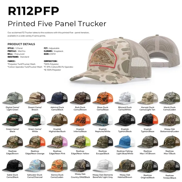 Richardson 112PFP Snapback five-panel cotton and polyester trucker cap with adjustable... from ASI 74601 Calico