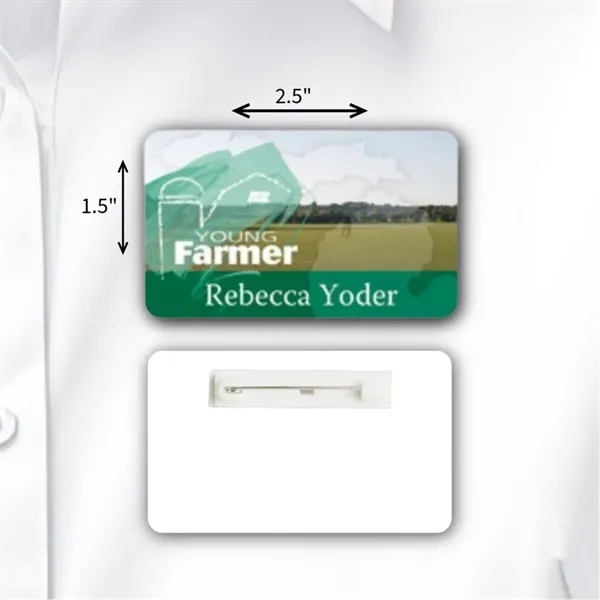 Heat Laminated name badge with a pin fastener.... from ASI 59080 Halls & Company