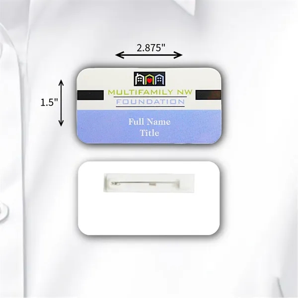 Heat Laminated name badge with a pin fastener.... from ASI 59080 Halls & Company