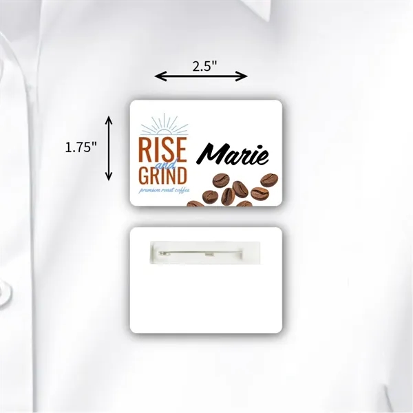 Laminated rectangular name badge with a pin fastener.... from ASI 59080 Halls & Company