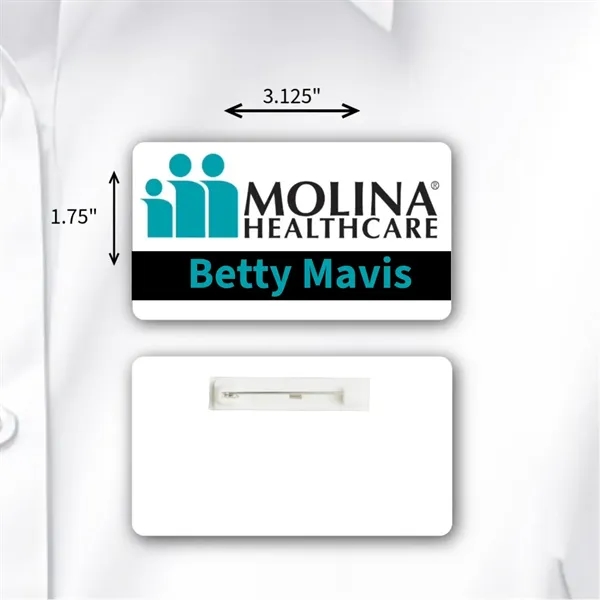 Laminated rectangular name badge with a pin fastener.... from ASI 59080 Halls & Company