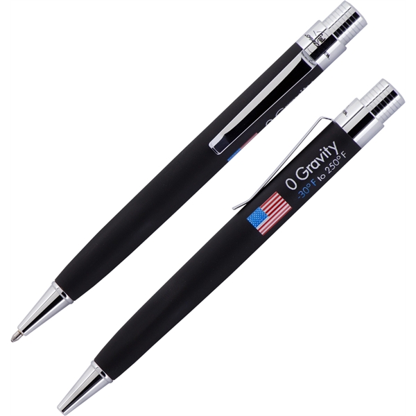 Black rubber Space Pen w/ chrome accents and clip.  Plunger... from ASI 54423 Fisher Space Pen Co
