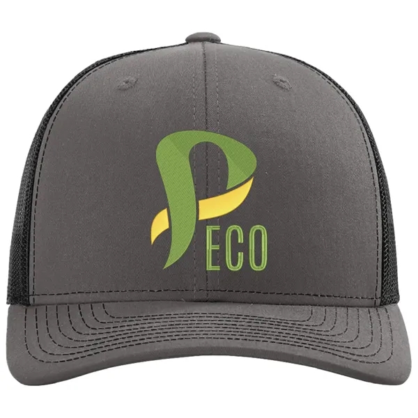 Richardson 112RE 100% recycled polyester cap with leatherette patch and adjustable... from ASI 74601 Calico