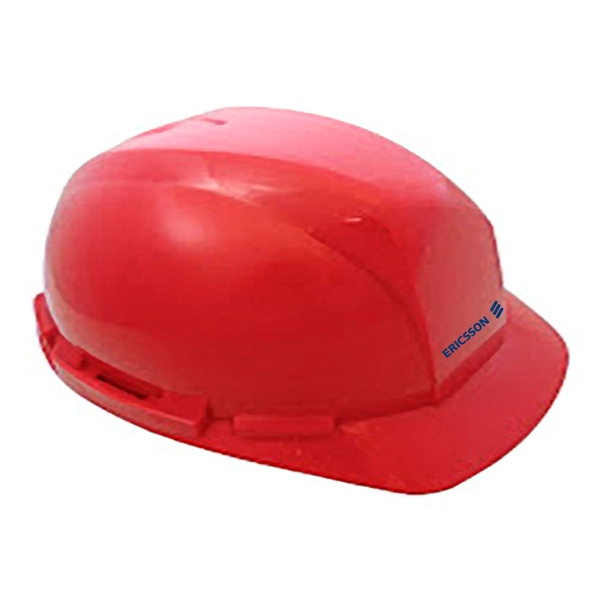 Red hard hat, six point ratchet suspension. Full color digital imprint,... from ASI 79951 Promosafe / Promosafe