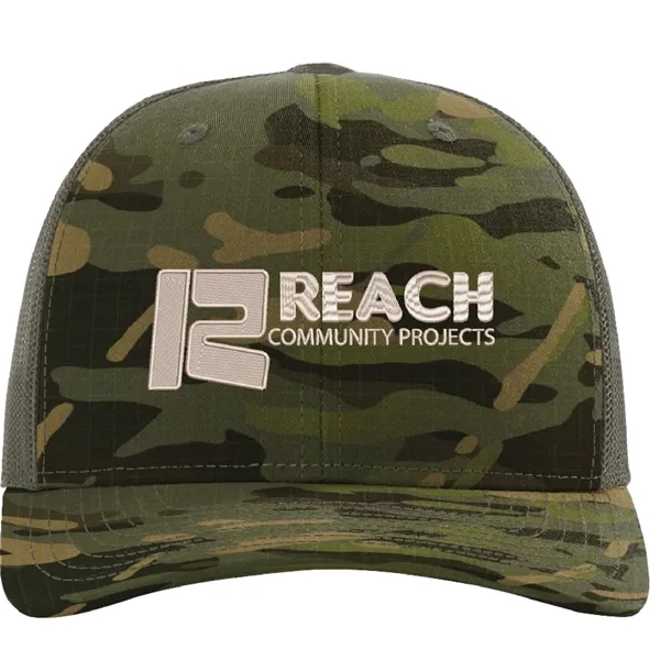 Richardson 112PT Printed Tactical Snapback Trucker Hat with leatherette patches, embroidery... from ASI 74601 Calico