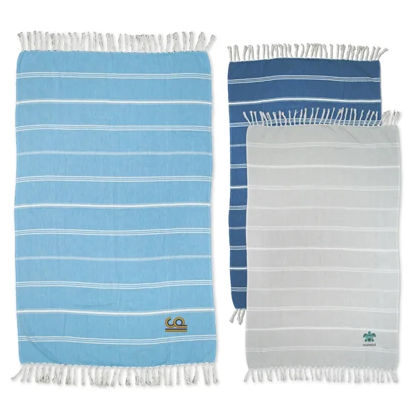 39" x 70" 8.0lb./doz. Striped Turkish cotton peshtemal/beach towel with fringes.... from ASI 79750 Pro Towels