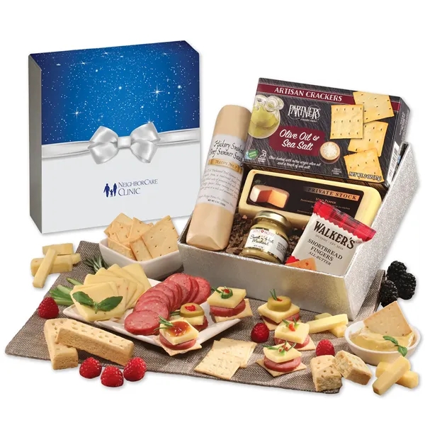 Bow sleeve gift box with shelf-stable cheese, sausage & treats-festive, flavorful,... from ASI 68680 Maple Ridge Farms Inc