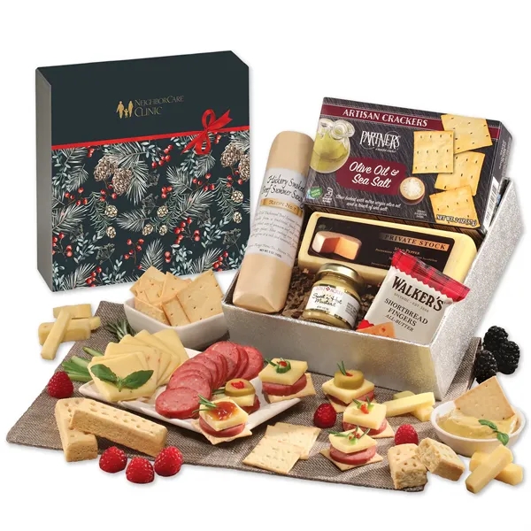 Gift box with shelf-stable cheese, sausage and more with a Pine... from ASI 68680 Maple Ridge Farms Inc
