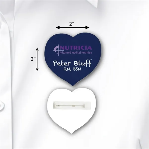 Heart-shaped name badge with a pin fastener.... from ASI 59080 Halls & Company