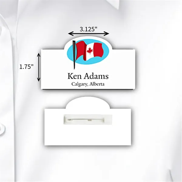 Rectangular shaped name badge with oval bump and pin fastener.... from ASI 59080 Halls & Company