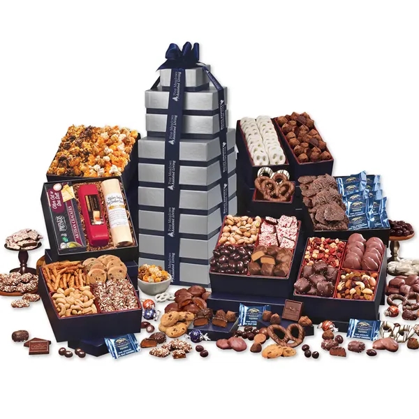 Largest tower ever! 23 gourmet treats in 9 reusable boxes-serves 50+... from ASI 68680 Maple Ridge Farms Inc