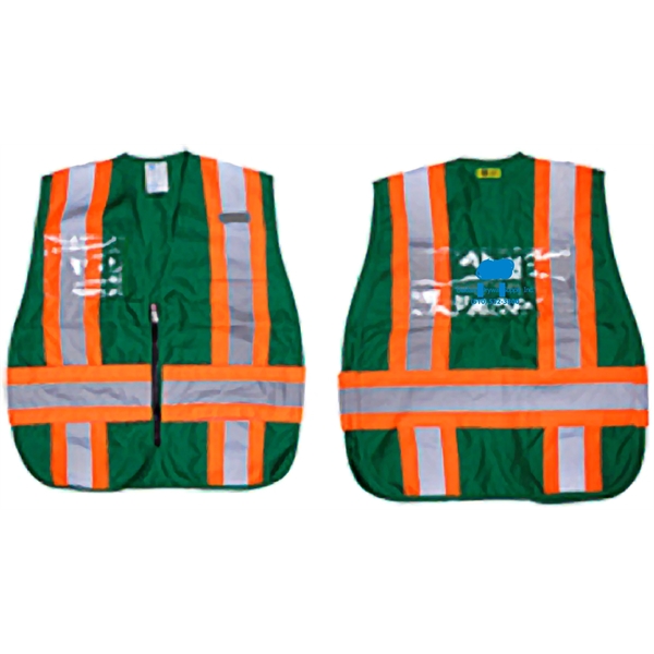 Dark green incident command vest, clear card holders, 4.5" stripes, (regular... from ASI 79951 Promosafe / Promosafe