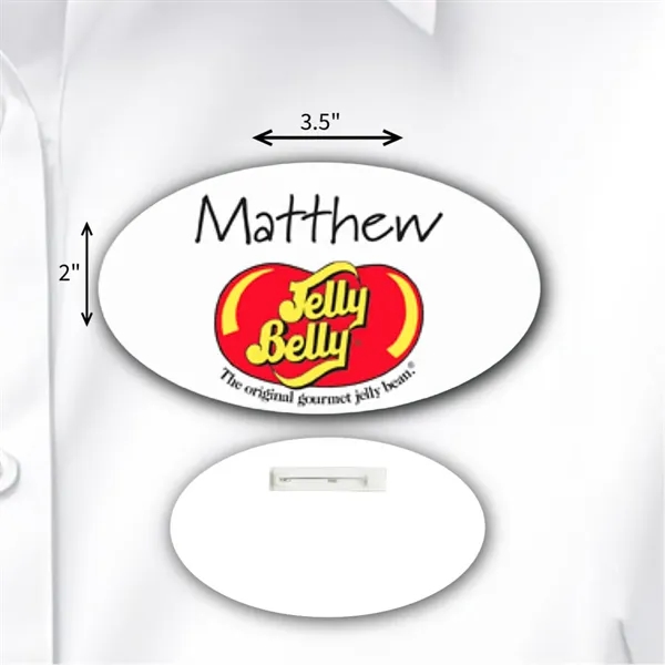 Oval name badge with pin fastener.... from ASI 59080 Halls & Company
