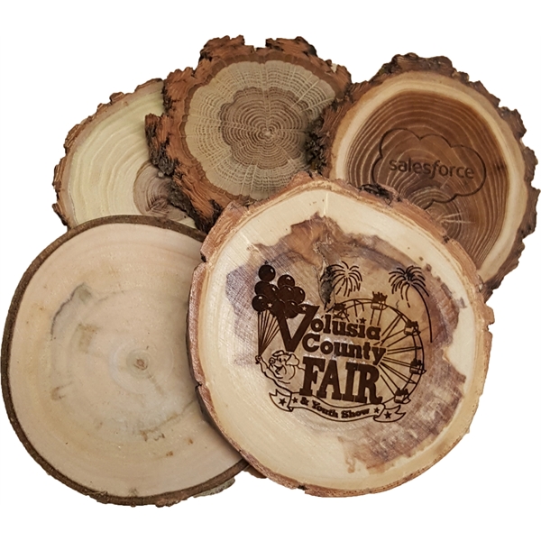 3.5" x 0.25" assorted wood species bar edged drink coasters. Made... from ASI 92531 Unique Custom Products / UCP