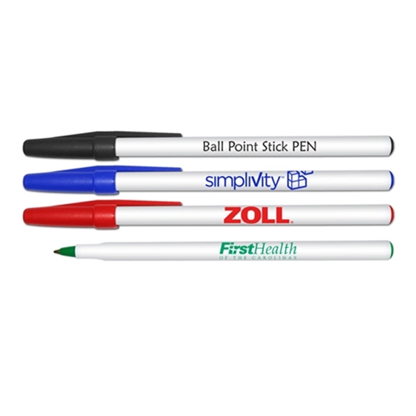 Round ball point stick pen with white barrel.... from ASI 67675 Liqui-Mark Corp