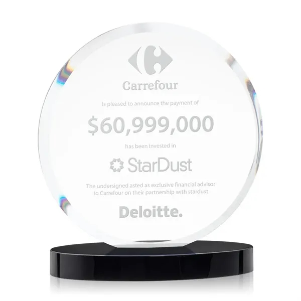 The Starfire Crystal Matlow Circle Award features a circular shape with... from ASI 84592 St Regis Group / St Regis