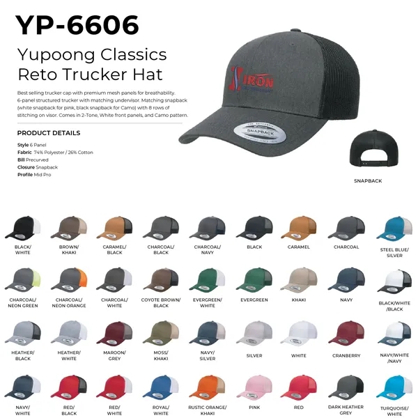Yupoong 6606 YP Classics Retro Trucker with leatherette patches or embroidery... from ASI 74601 Calico