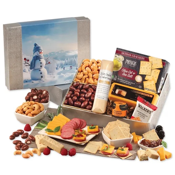 Blue Snowman sleeve gift box with Wisconsin cheese, sausage & treats-festive,... from ASI 68680 Maple Ridge Farms Inc