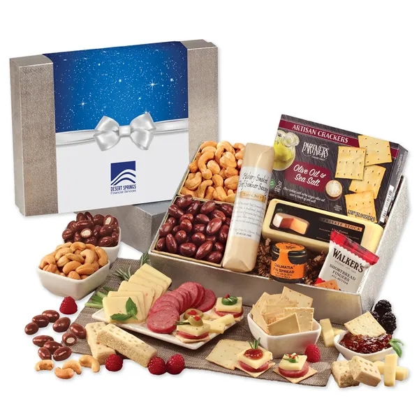 Bow sleeve gift box with shelf-stable cheese, sausage & treats-festive, flavorful,... from ASI 68680 Maple Ridge Farms Inc