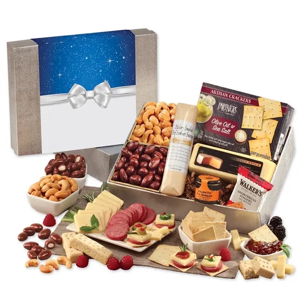 Bow sleeve gift box with shelf-stable cheese, sausage & treats-festive, flavorful,... from ASI 68680 Maple Ridge Farms Inc