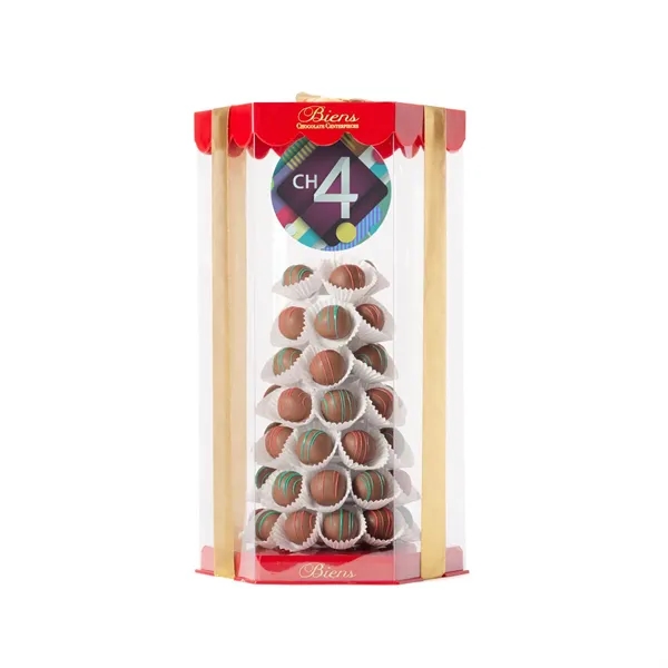 Chocolate centerpiece, featuring 50 handcrafted chocolate dipped. chocolate cake truffles, gift... from ASI 61125 Hit Promotional Products / Hit®