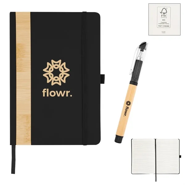Gift set with a recycled PU and bamboo accent journal with... from ASI 61125 Hit Promotional Products / Hit®
