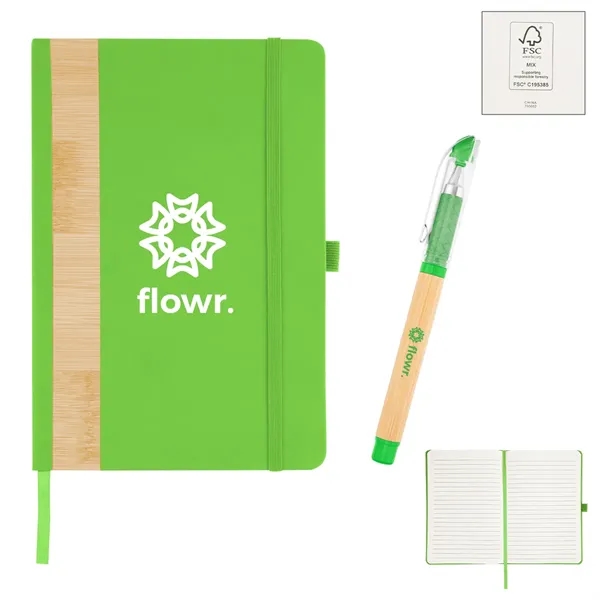 Gift set with a recycled PU and bamboo accent journal with... from ASI 61125 Hit Promotional Products / Hit®