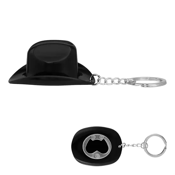 Plastic cowboy hat-shaped bottle opener with split ring attachment.... from ASI 61125 Hit Promotional Products / Hit®